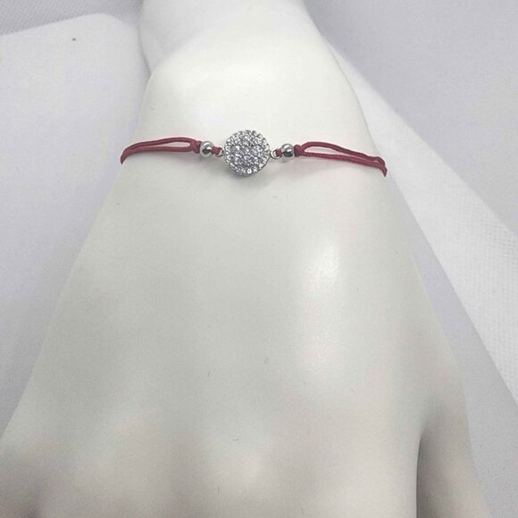 Sterling Silver 925 Round Design With red String Bracelet - Picture 4 of 4